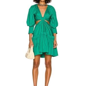 Green mini dress with side cut out detail